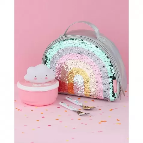 borsa pranzo termica, arcobaleno glitter - grigio