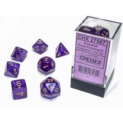 CHESSEX Brillanti 7 x poliedrico Dadi Set Viola con oro D&D RPG 