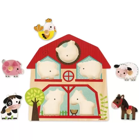 amici della fattoria puzzle musicale in legno, 5 pezzi