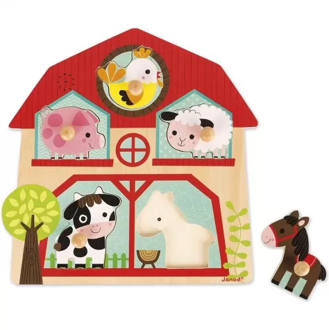 amici della fattoria puzzle musicale in legno, 5 pezzi