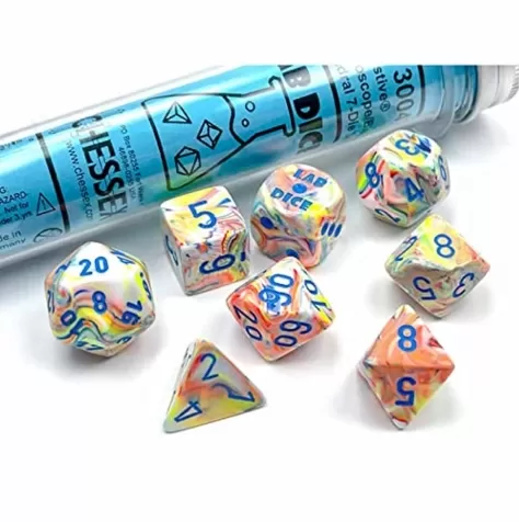 festive kaleidoscope/blu - set di 7 dadi poliedrici