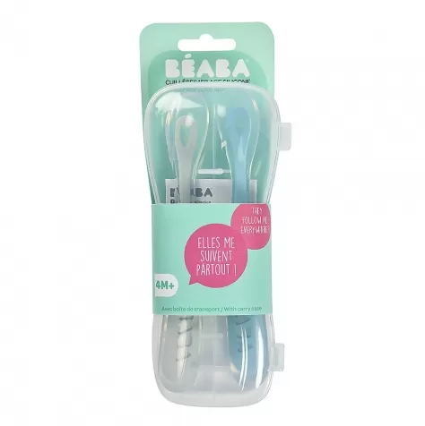 set 2 cucchiai ergonomici prime pappe con custodia - silicone - blu - maneggevole per gli adulti e delicato per i bambini: 1