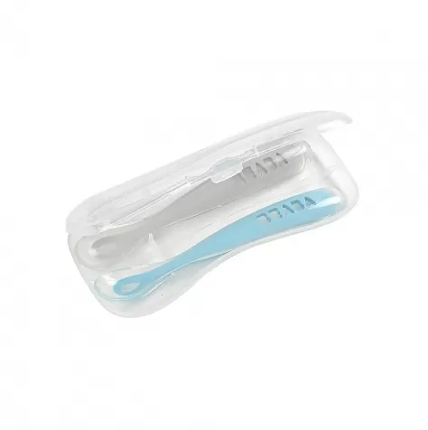 set 2 cucchiai ergonomici prime pappe con custodia - silicone - blu - maneggevole per gli adulti e delicato per i bambini: 3