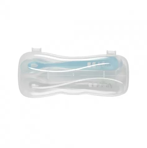 set 2 cucchiai ergonomici prime pappe con custodia - silicone - blu - maneggevole per gli adulti e delicato per i bambini: 4