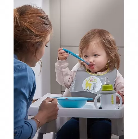 cucchiaio ergonomico prime pappe - silicone - blu - maneggevole per gli adulti e delicato per i bambini: 3