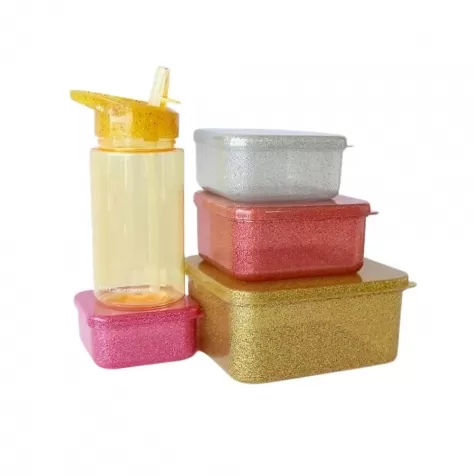 set di contenitori porta pranzo e porta merenda - glitter rosa e oro: 3
