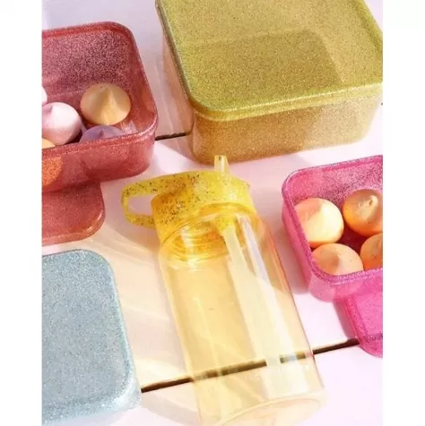 set di contenitori porta pranzo e porta merenda - glitter rosa e oro: 4