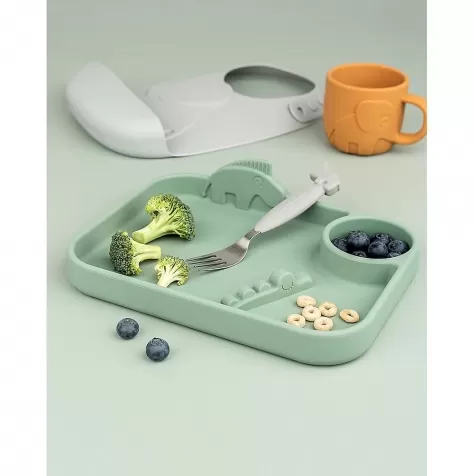 piatto a scomparti peekaboo - croco e zeebe - verde - 100% silicone alimentare