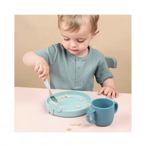 set pappa peekaboo deer friends blu - con piatto + tazza con manici + forchetta: 3