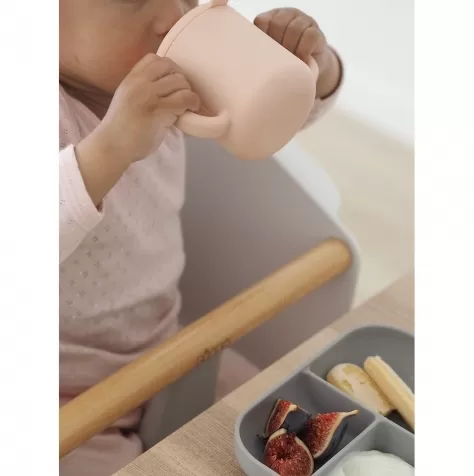 set pappa da apprendimento in silicone - piatto triscomparto + tazza con beccuccio + cucchiaio da 2 anni - rosa e grigio: 3