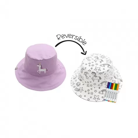 cappello estivo reversibile da colorare con pennarelli - 100% cotone - unicorno 4-6 anni: 1