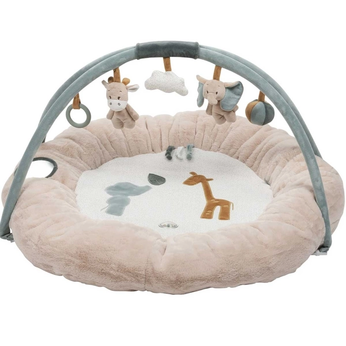 tappeto pouf con archi luna e axel in peluche beige - 90x90cm