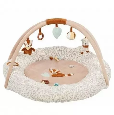 tappeto pouf con archi boris & jungo in peluche rosa e color terra