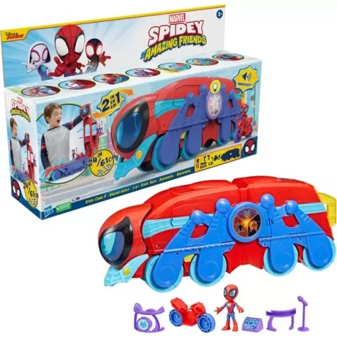 marvel spidey e i suoi fantastici amici - playset quartier generale mobile con personaggio e veicoli