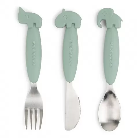 set 3 posate anti-scivolo - forchetta, cucchiaio e coltello - verde - silicone alimentare e acciaio inossidabile: 1