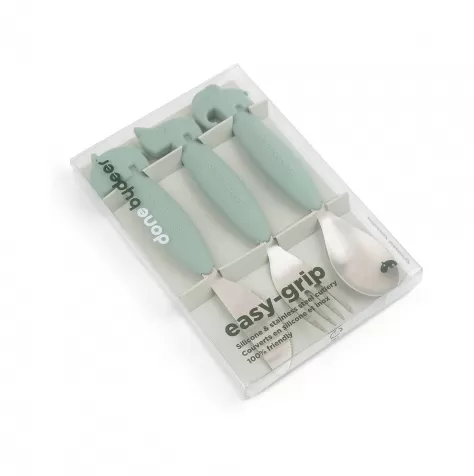 set 3 posate anti-scivolo - forchetta, cucchiaio e coltello - verde - silicone alimentare e acciaio inossidabile: 2