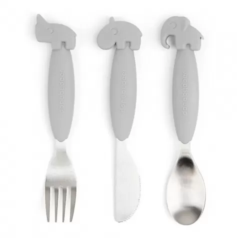 set 3 posate anti-scivolo - forchetta, cucchiaio e coltello - grigio - silicone alimentare e acciaio inossidabile: 1