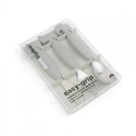 set 3 posate anti-scivolo - forchetta, cucchiaio e coltello - grigio - silicone alimentare e acciaio inossidabile: 2