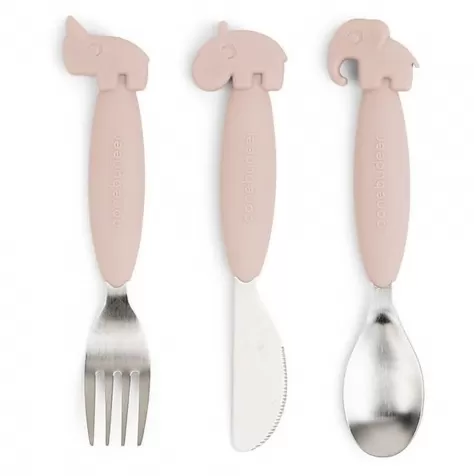 set 3 posate anti-scivolo - forchetta, cucchiaio e coltello - cipria - silicone alimentare e acciaio inossidabile: 1