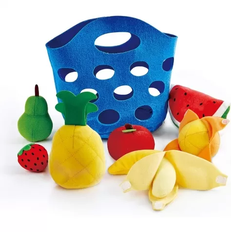 cesto di frutta con 8 accessori in stoffa