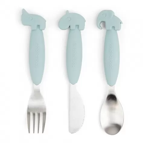 set 3 posate anti-scivolo - forchetta, cucchiaio e coltello - blu - silicone alimentare e acciaio inossidabile: 1