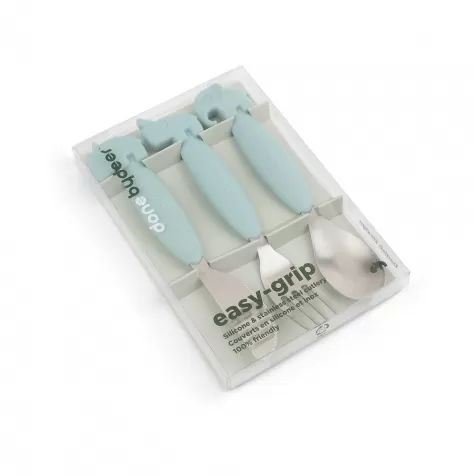 set 3 posate anti-scivolo - forchetta, cucchiaio e coltello - blu - silicone alimentare e acciaio inossidabile: 2