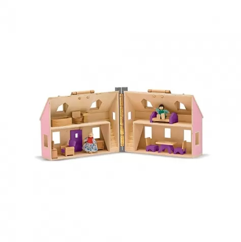 casa delle bambole in legno trasportabile fold & go - personaggi inclusi!