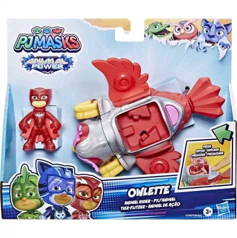 pj masks - veicolo animal power deluxe di gufetta con personaggio
