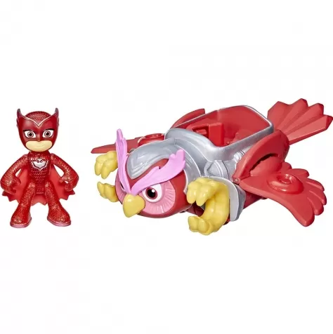 pj masks - veicolo animal power deluxe di gufetta con personaggio