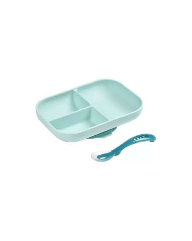 set pappa da apprendimento in silicone - piatto triscomparto + cucchiaio da 2 anni - blu: 1