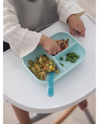 set pappa da apprendimento in silicone - piatto triscomparto + cucchiaio da 2 anni - blu: 2