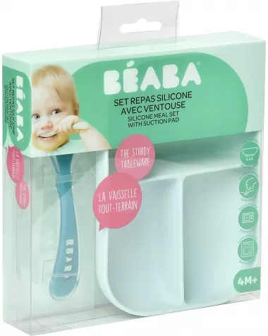 set pappa da apprendimento in silicone - piatto triscomparto + cucchiaio da 2 anni - blu: 4