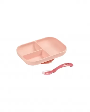 set pappa da apprendimento in silicone - piatto triscomparto + cucchiaio da 2 anni - rosa: 1