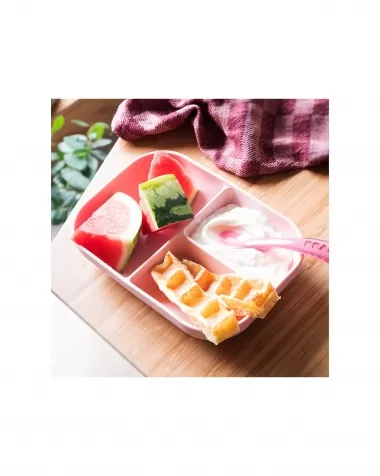 set pappa da apprendimento in silicone - piatto triscomparto + cucchiaio da 2 anni - rosa: 2