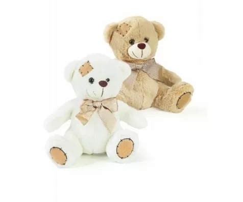 orso con toppa su zampa - peluches 25cm (bianco o beige)