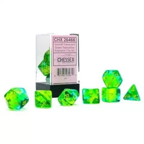 gemini verde+azzurro/giallo luminary - set di 7 dadi poliedrici