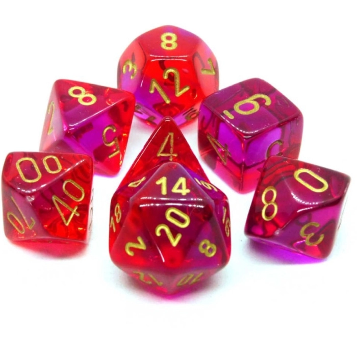 gemini rosso+viola/oro luminary - set di 7 dadi poliedrici