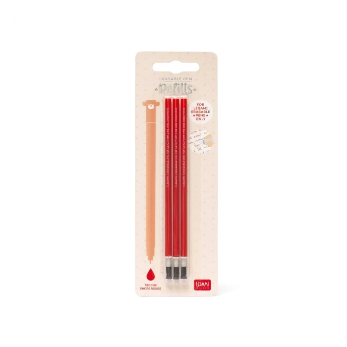 set di 3 ricariche per penne gel cancellabili - colore rosso