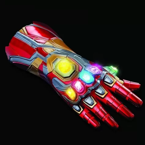 marvel legends - avengers endgame - guanto dell'infinito iron man replica con luci e suoni