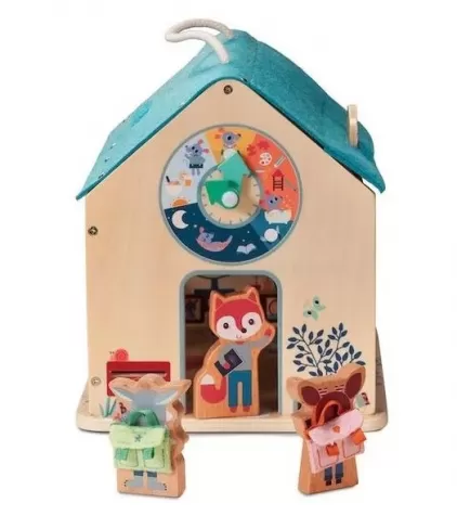la mia prima scuola in legno e stoffa con personaggi portatile