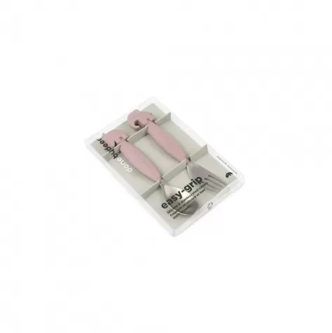 set 2 posate anti-scivolo - forchetta e cucchiaio - powder - silicone alimentare e acciaio inossidabile: 1