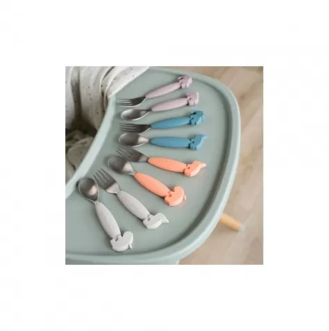 set 2 posate anti-scivolo - forchetta e cucchiaio - powder - silicone alimentare e acciaio inossidabile: 2