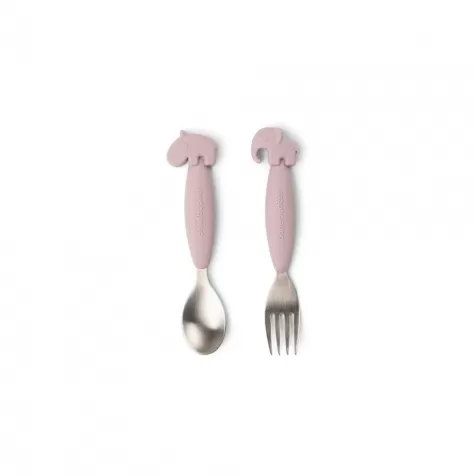 set 2 posate anti-scivolo - forchetta e cucchiaio - powder - silicone alimentare e acciaio inossidabile: 3
