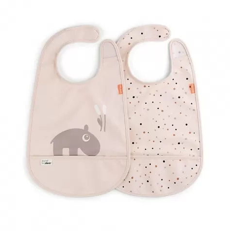 set da due bavaglini impermeabili con tasca deer friends - ozzo - cipria - certificato oeko-tex
