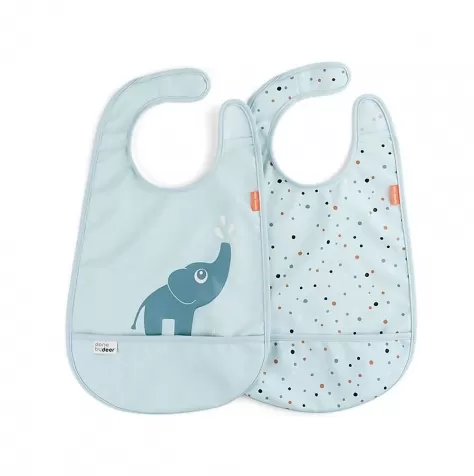 set da due bavaglini impermeabili con tasca deer friends - elphee - blu - certificato oeko-tex