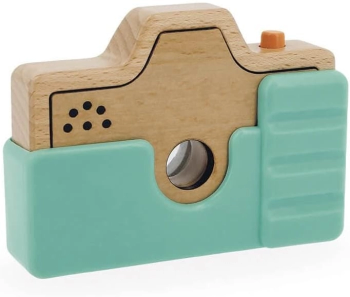 macchina fotografica in legno con cover silicone - luci e suoni