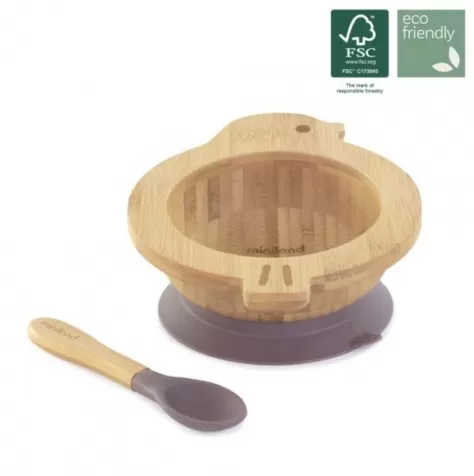 scodella in legno con cucchiaio con ventosa -  wooden plate chick