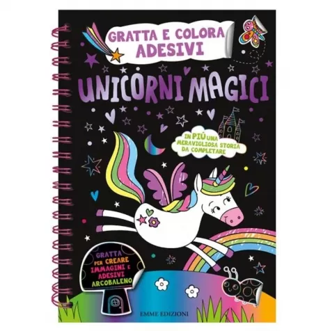 unicorni magici. gratta e colora adesivi. ediz. a colori. con matita in legno per grattare