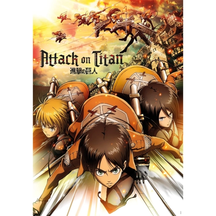attack on titan - eren, mikasa e armin - puzzle 1000 pezzi