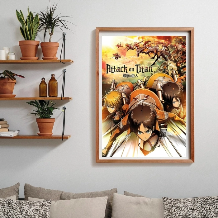 attack on titan - eren, mikasa e armin - puzzle 1000 pezzi